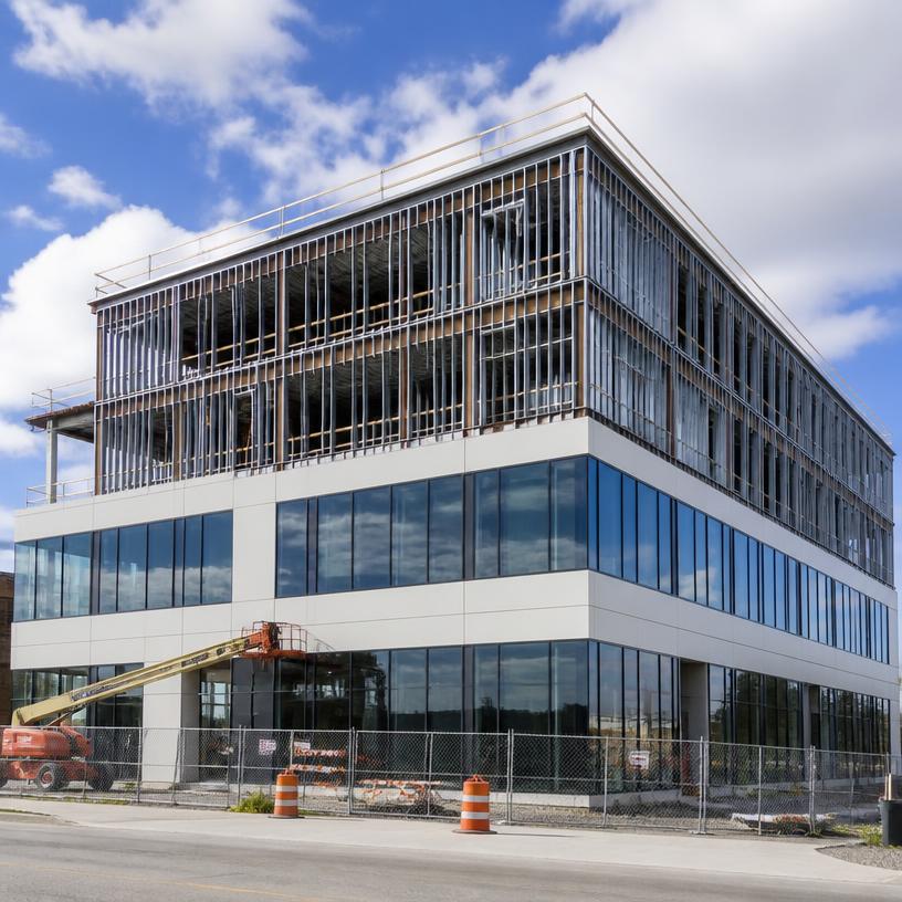Progress photo of a modern commercial building